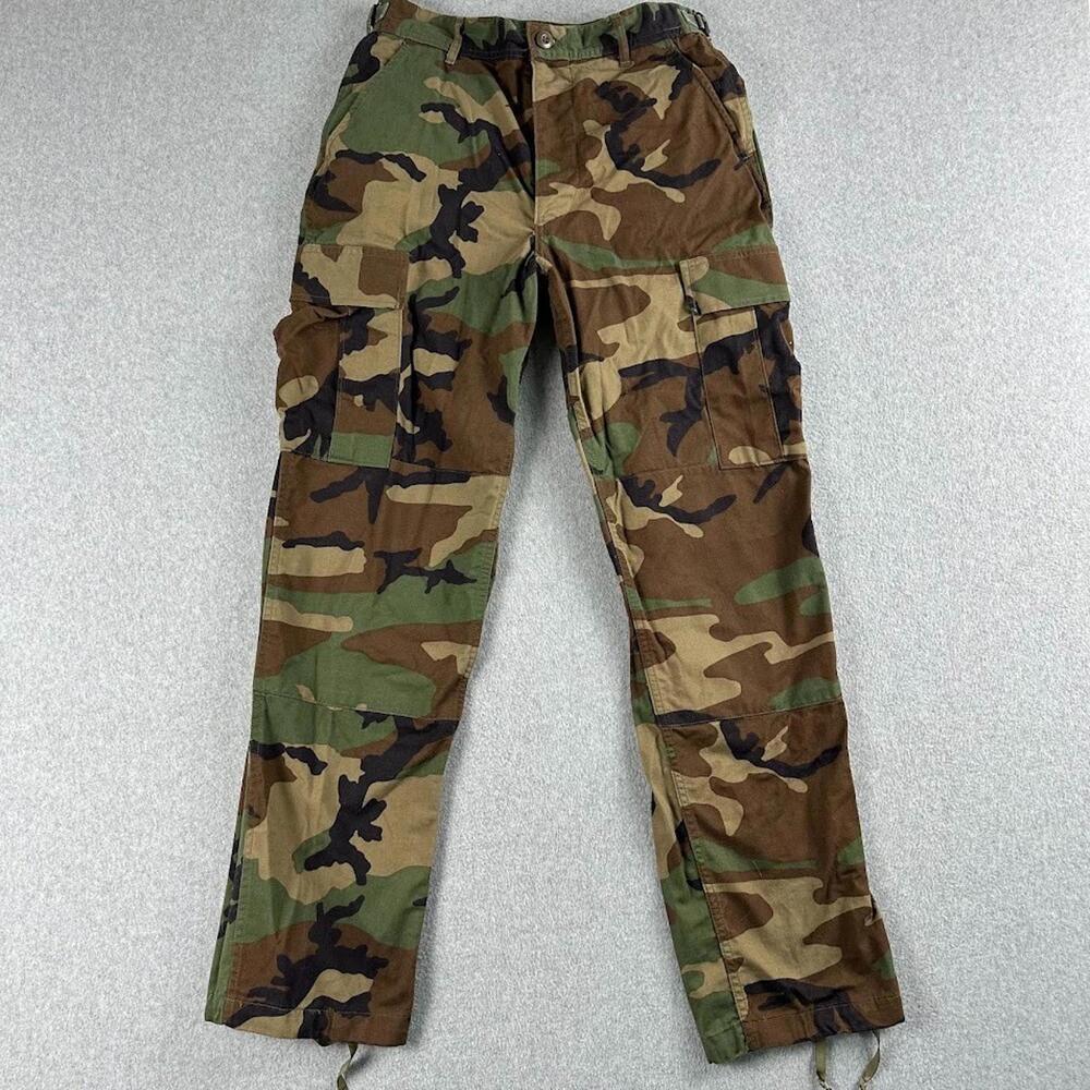 US Army Pants 30x31 Small-Regular Green Brown Woodland‎ Camo BUTTON FLY Tactical